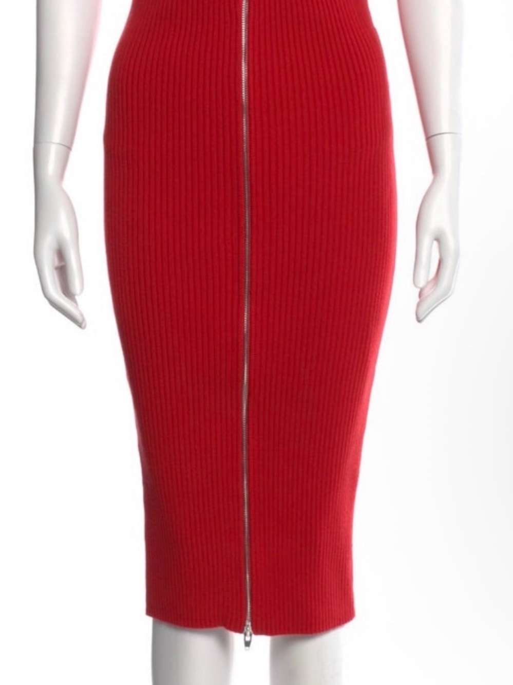 Alexander Wang Red Ribbed Pencil Skirt with Front Zip